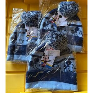Disney Mickey Mouse Toddler Beanie Lot 3 Pom Hats New w Tags